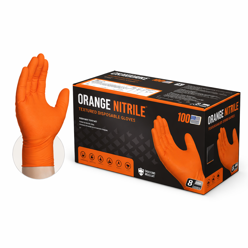 Gloveworks 軟式グローブ クリーム/オレンジ GLOVEWORKS HD Orange Nitrile Gloves – 8mil Industrial Disposable
