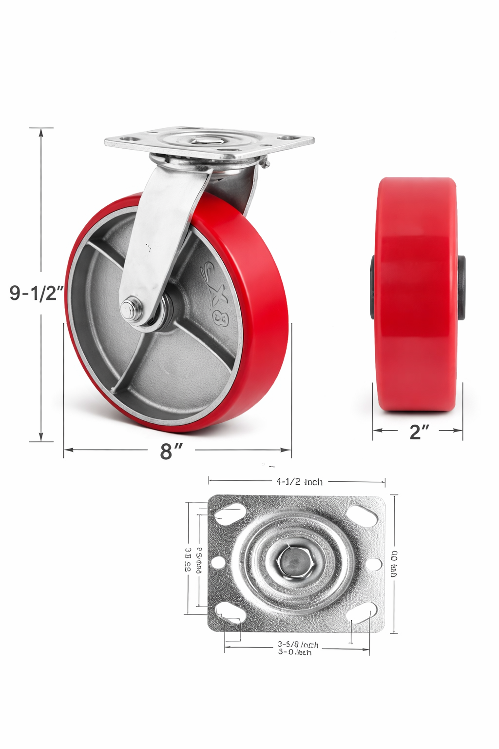 8" Polyurethane Swivel Caster – 1250 lb Capacity