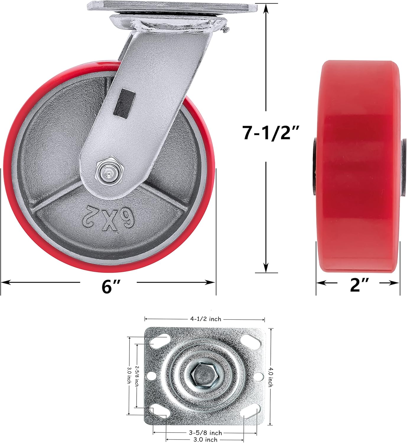 6" Polyurethane Swivel Caster – 1200 lb Capacity