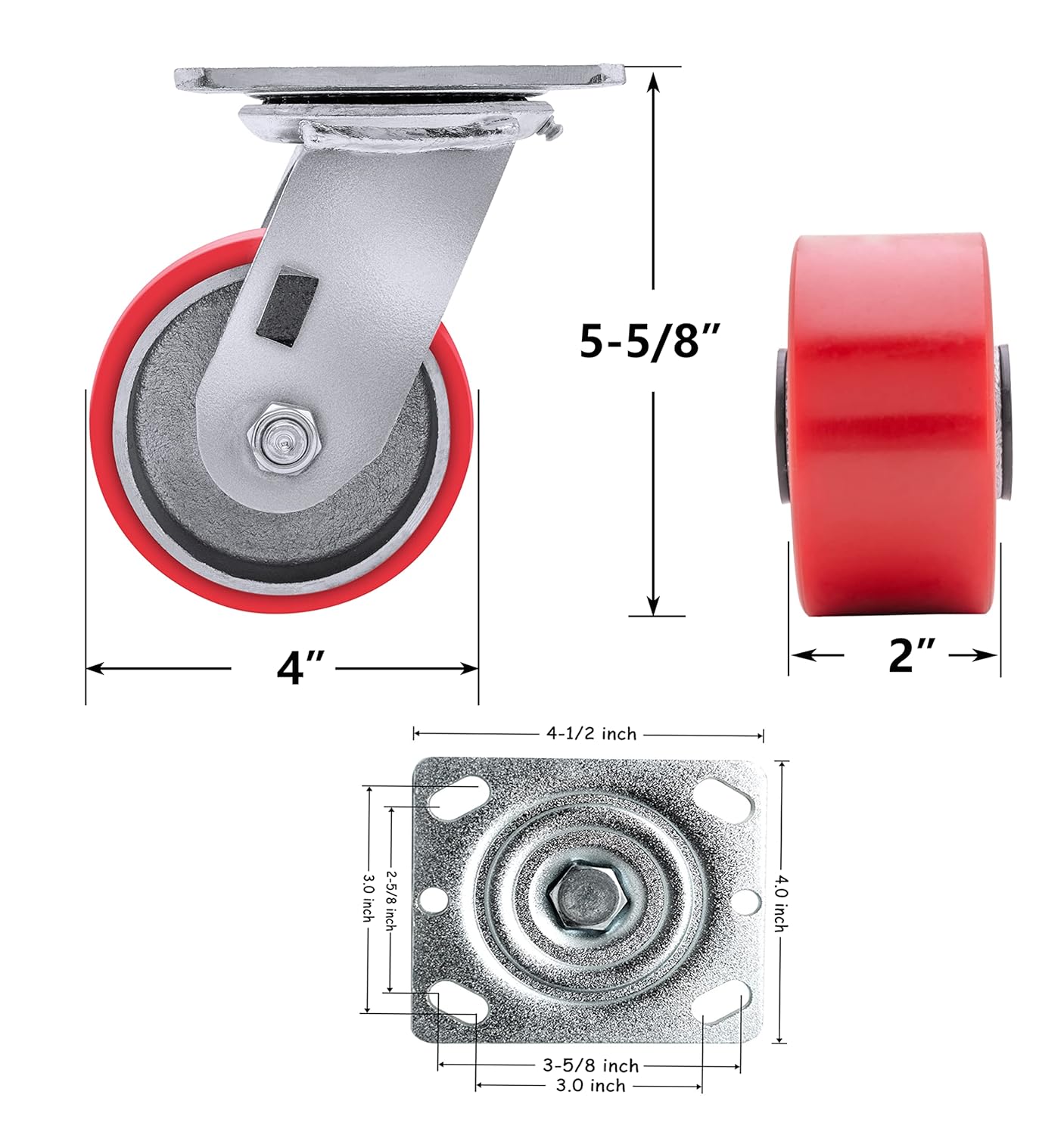 Polyurethane 4" Swivel Caster 800lb Capacity