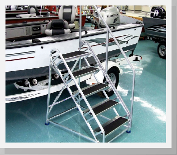 Aluminum Steppers in Boat Showroom