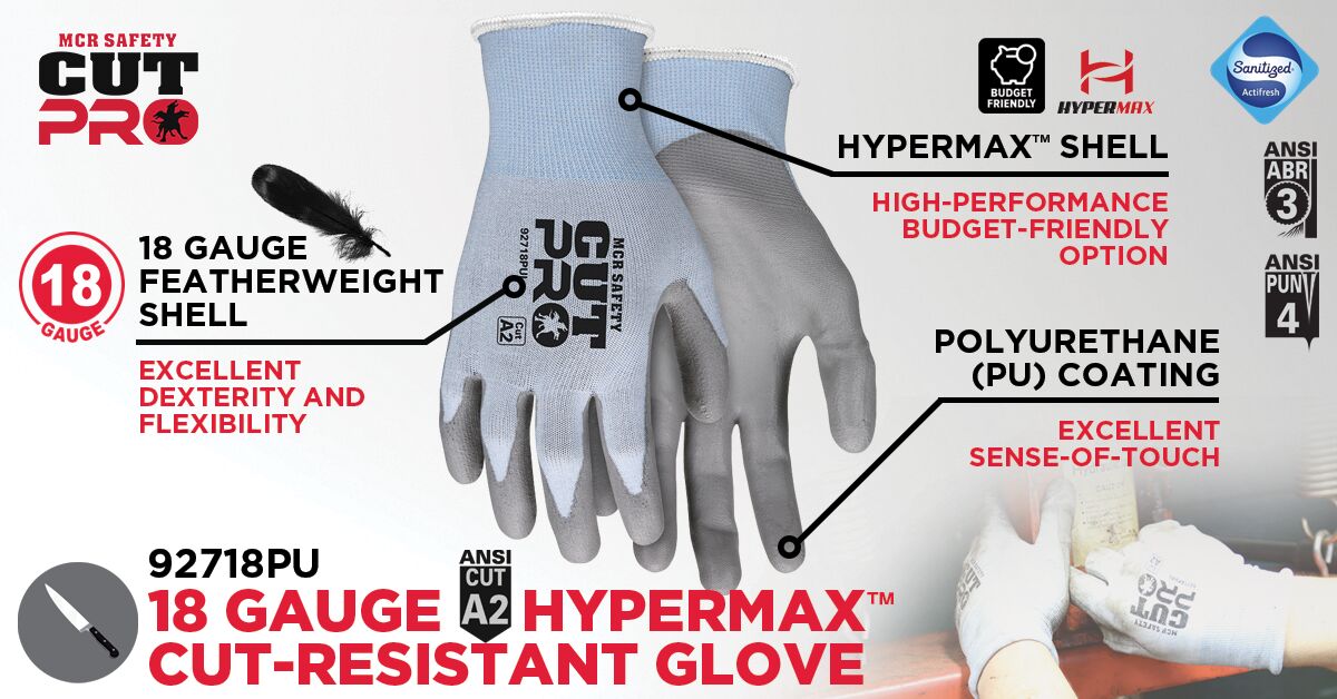 92718PU – MCR Safety CutPro® HyperMax® Gloves with PU Coated Palm