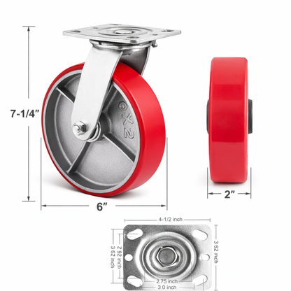 6" Polyurethane Swivel Caster – 1200 lb Capacity