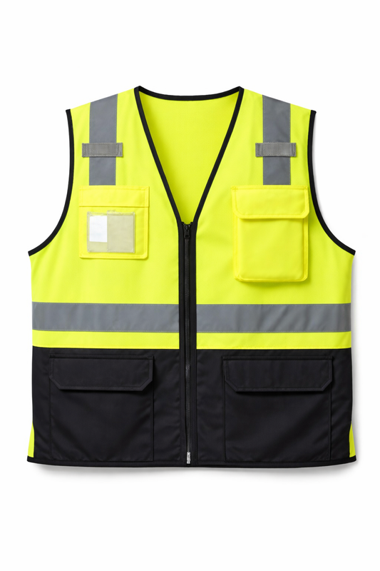 CL2MLSZ – Hi-Vis Lime Safety Vest with Zipper Front and Reflective Stripes