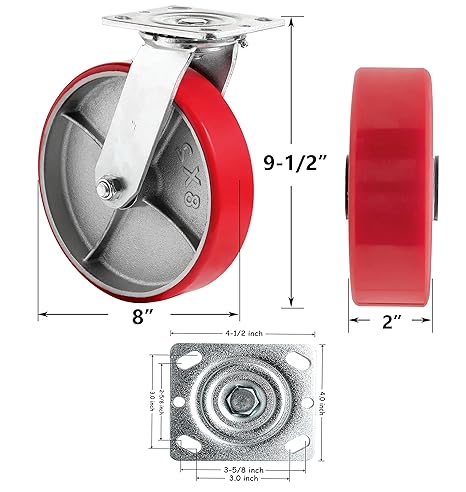 8" Polyurethane Swivel Caster – 1250 lb Capacity