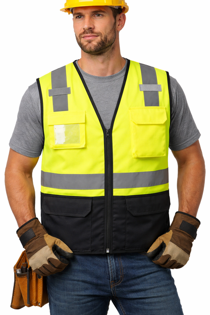 CL2MLSZ – Hi-Vis Lime Safety Vest with Zipper Front and Reflective Stripes