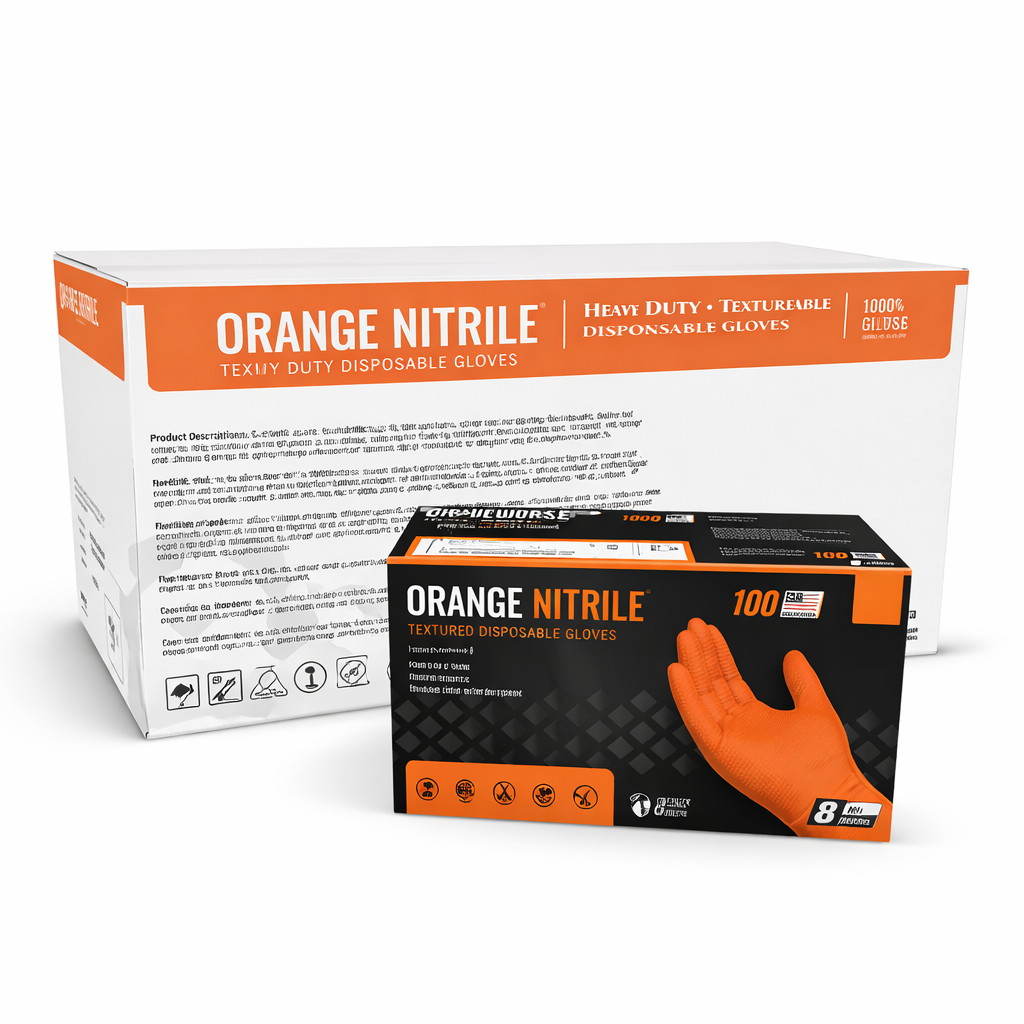 GLOVEWORKS HD Orange Nitrile Gloves – 8 mil Industrial Grade, Powder-Free
